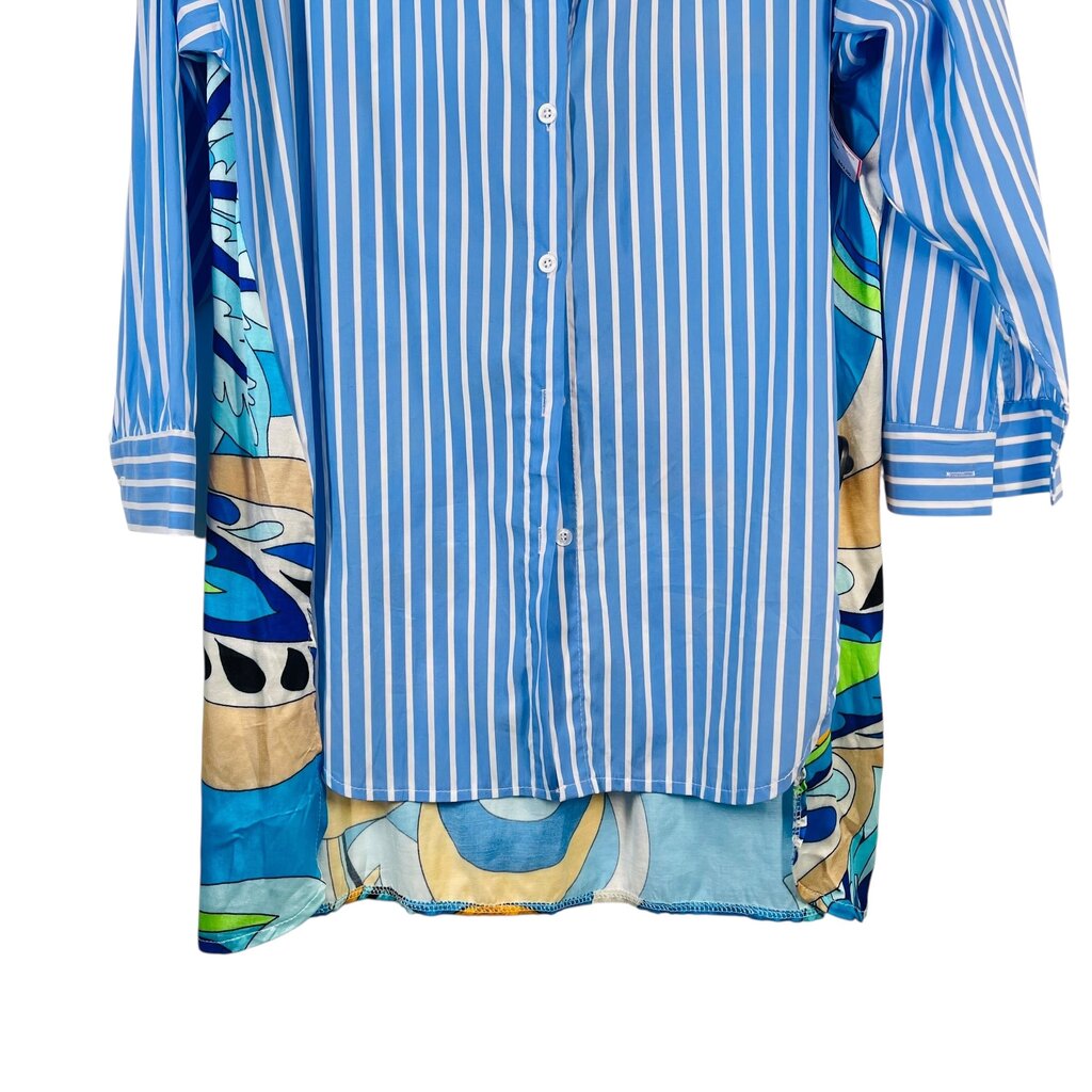 Stripe Front/Print Back Blouse