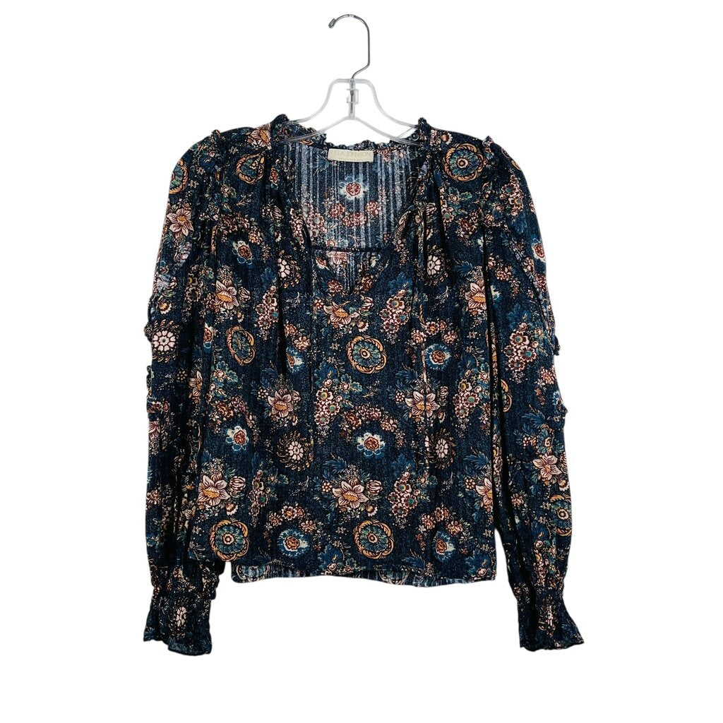 Floral L/S Tie Nk W/Ruffles