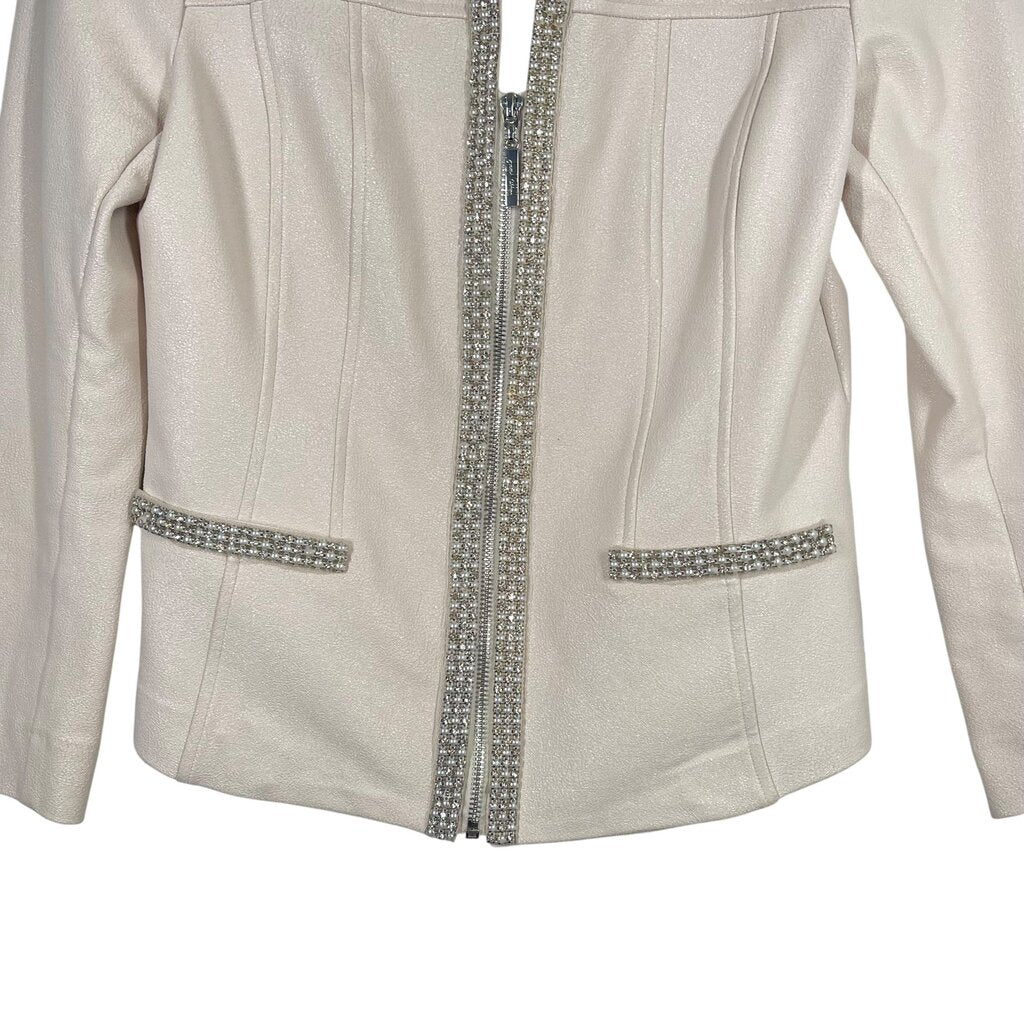 Rhinestone Trim Zip Front