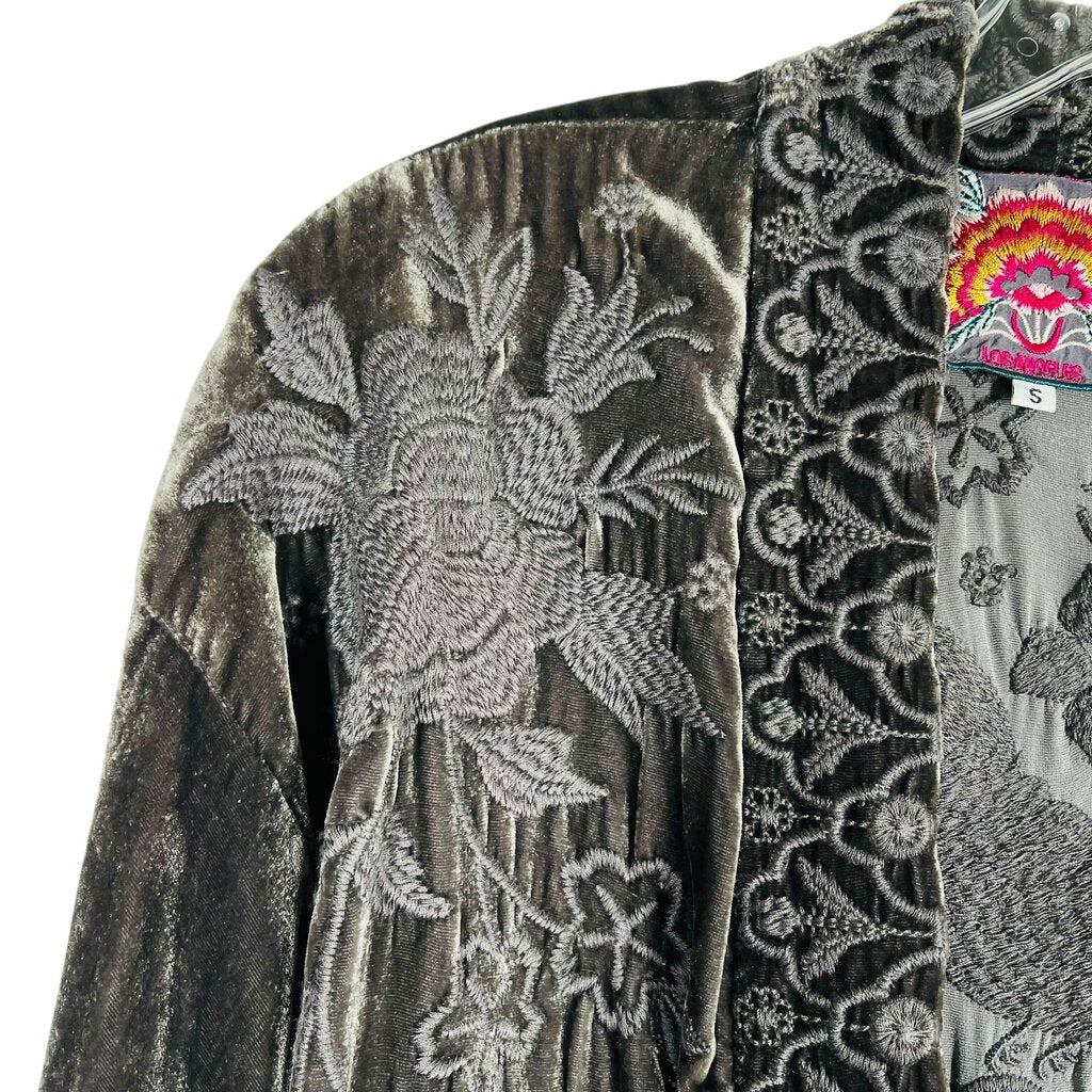 Velvet Embroidered Open Cardigan