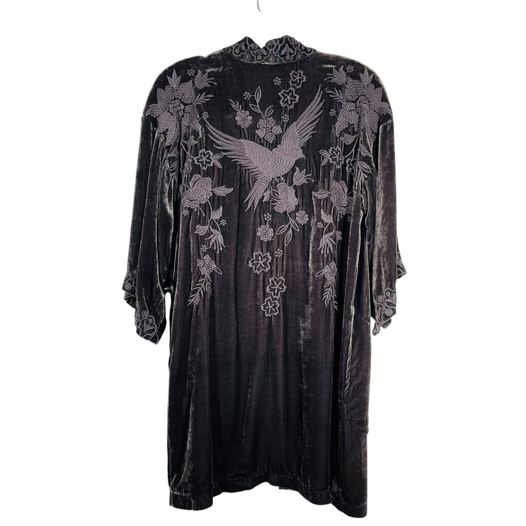 Velvet Embroidered Open Cardigan