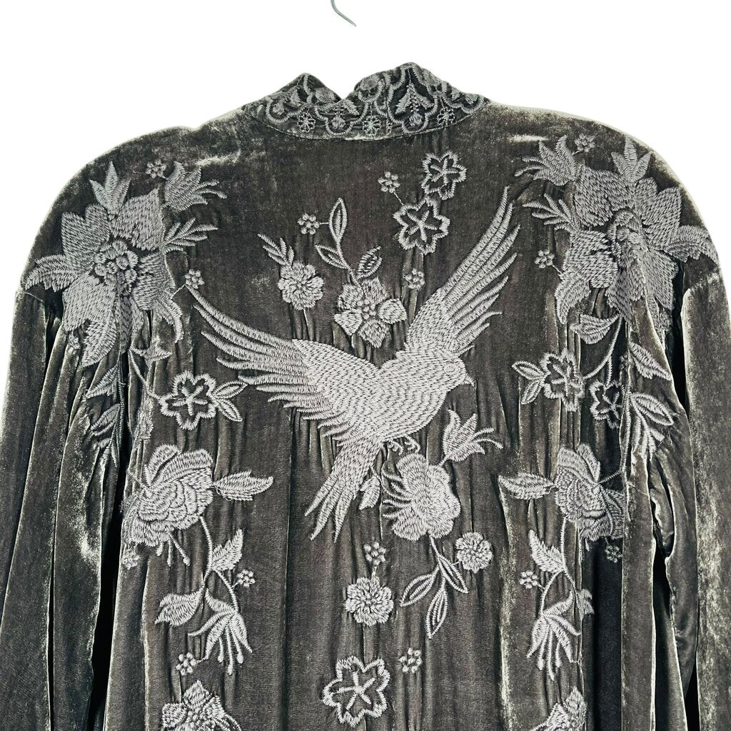 Velvet Embroidered Open Cardigan