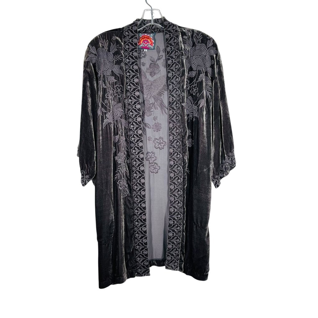 Velvet Embroidered Open Cardigan