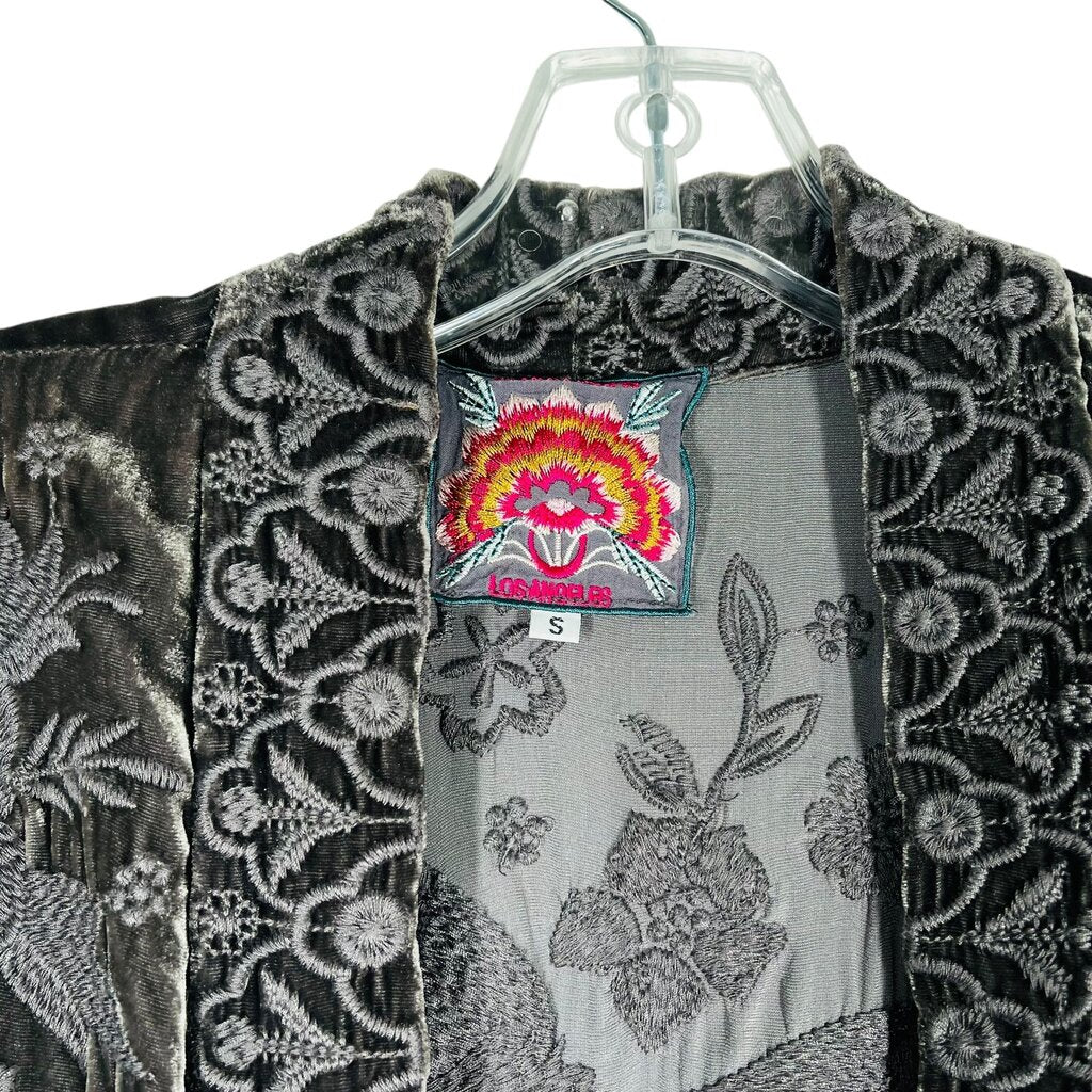 Velvet Embroidered Open Cardigan