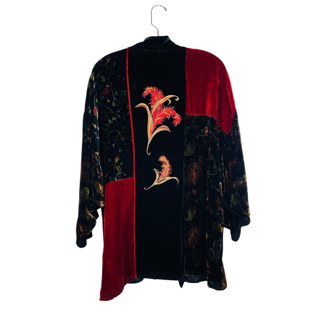 Velvet Print Short Kimono