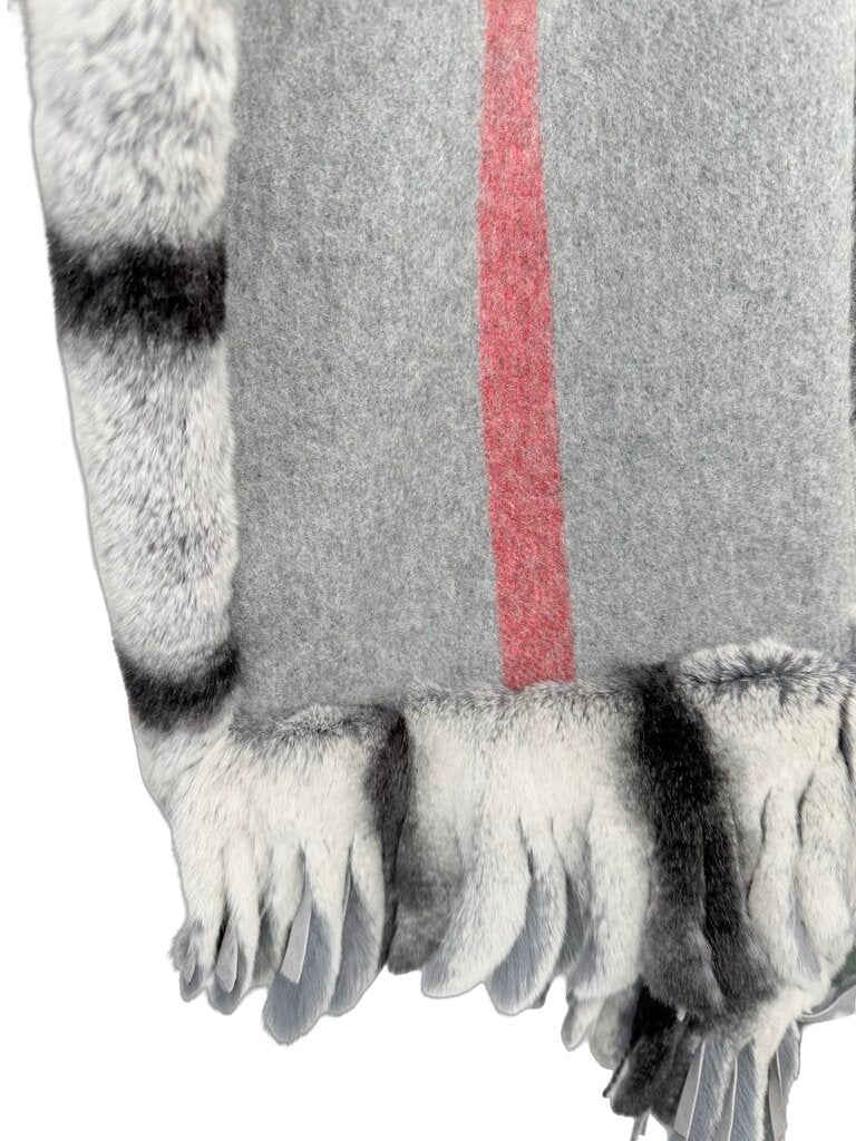 Fox Trim Plaid Cashmere Shawl