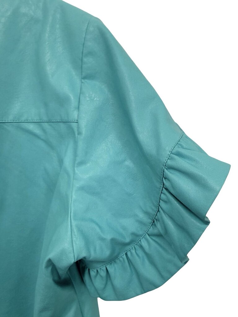 Faux Leather Polo W/Ruffles