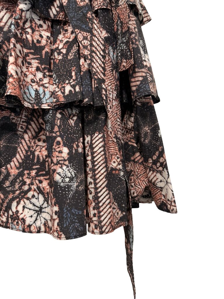 Print Tiered W/Ruffles Belted