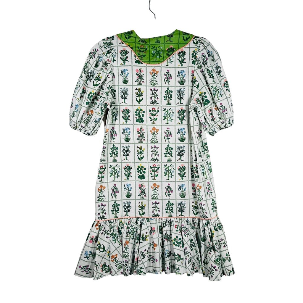 Floral Puff Slv Ruffle Hem
