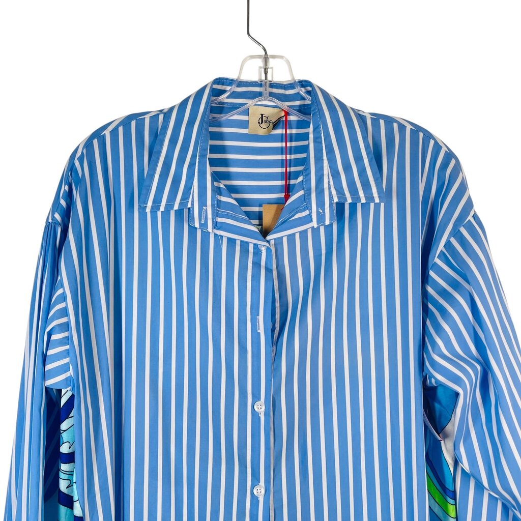 Stripe Front/Print Back Blouse