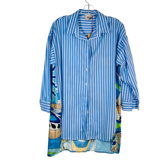 Stripe Front/Print Back Blouse