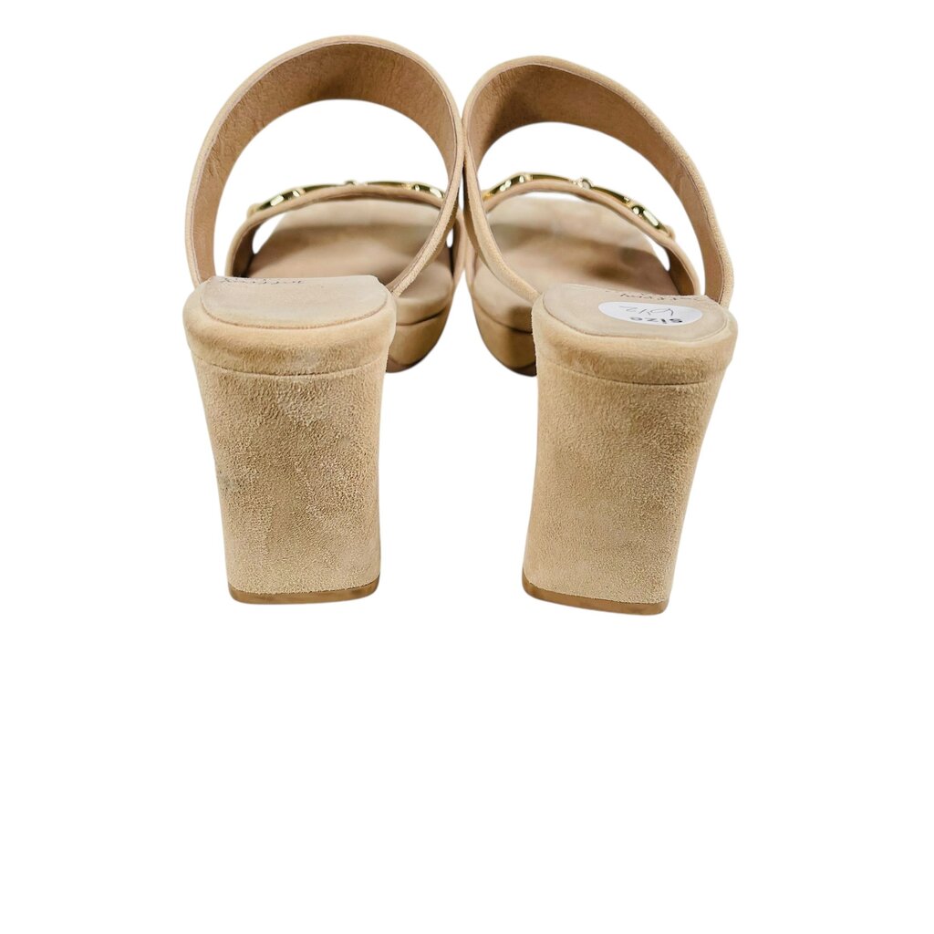 Suede Hi Heel Mules W/Buckle