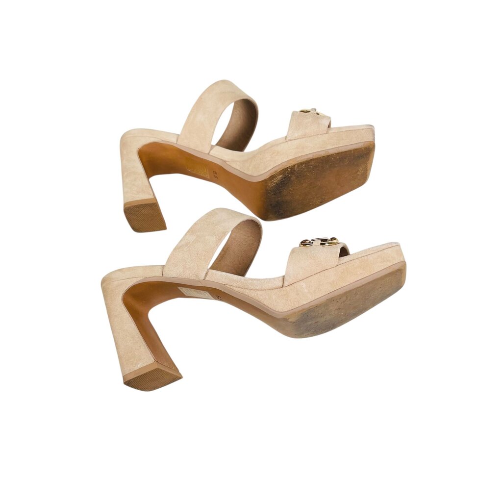 Suede Hi Heel Mules W/Buckle