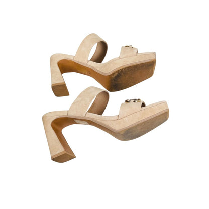 Suede Hi Heel Mules W/Buckle