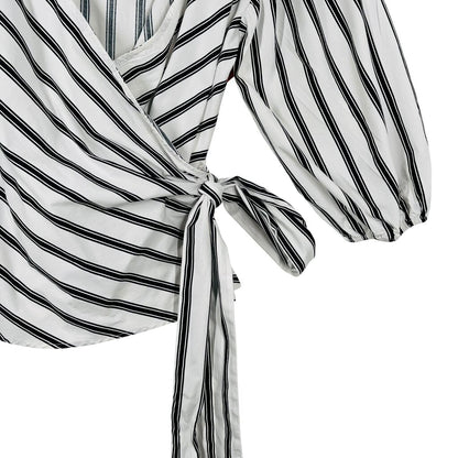 Stripe Wrap Puff Sleeve