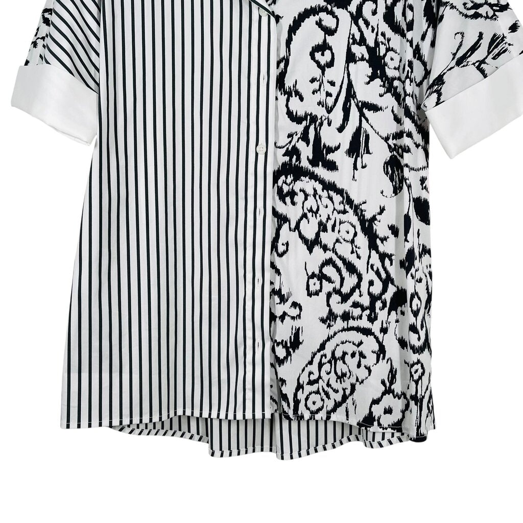 Stripe/Print S/S Blouse