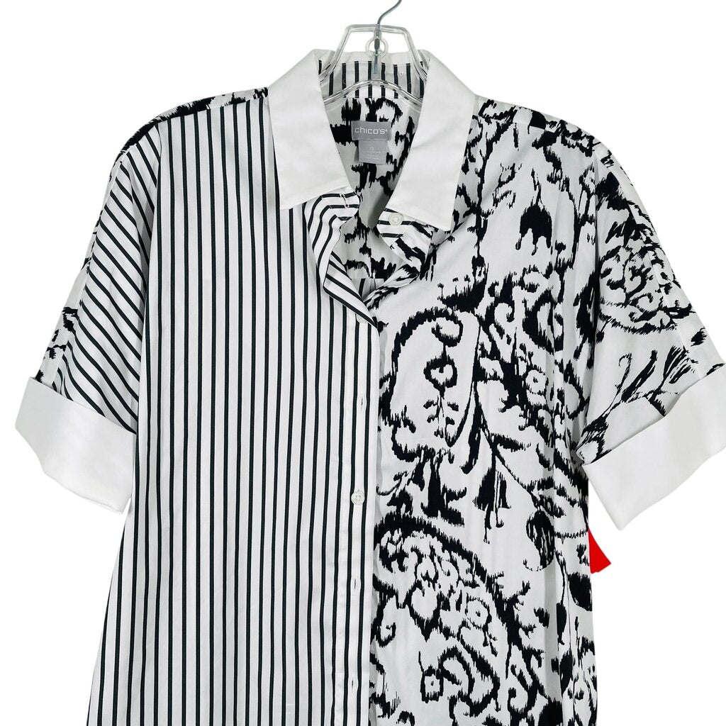 Stripe/Print S/S Blouse