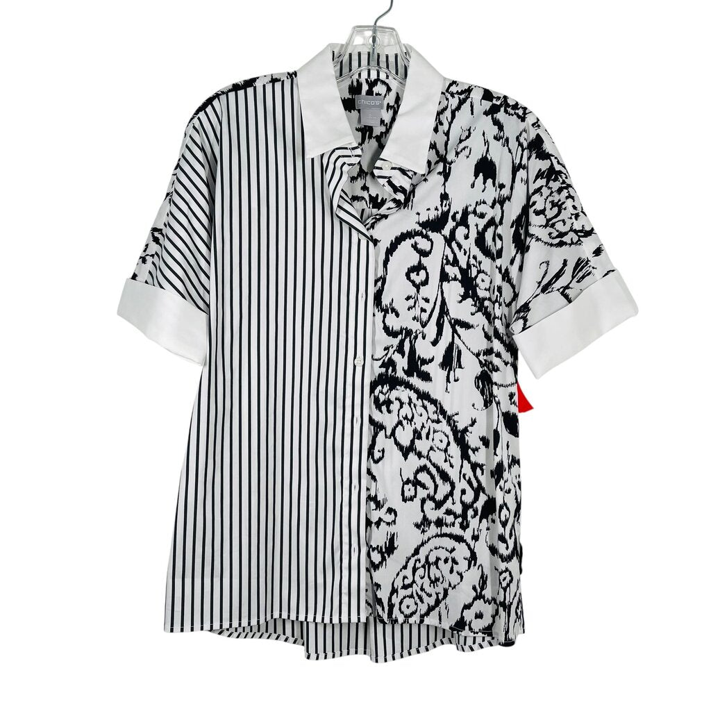 Stripe/Print S/S Blouse
