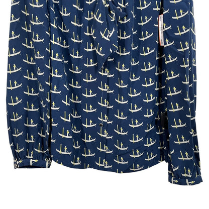 Sailboat Print Tie Neck NWT