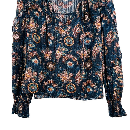 Floral L/S Tie Nk W/Ruffles