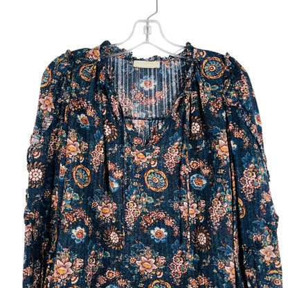 Floral L/S Tie Nk W/Ruffles