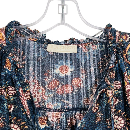 Floral L/S Tie Nk W/Ruffles