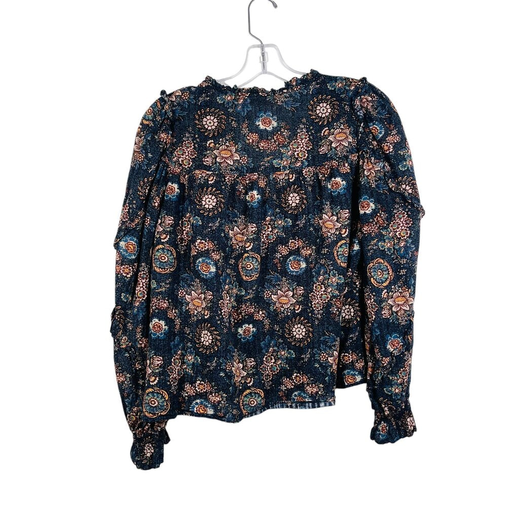 Floral L/S Tie Nk W/Ruffles