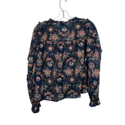 Floral L/S Tie Nk W/Ruffles