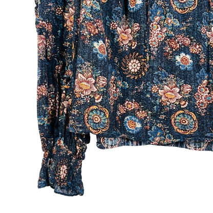 Floral L/S Tie Nk W/Ruffles