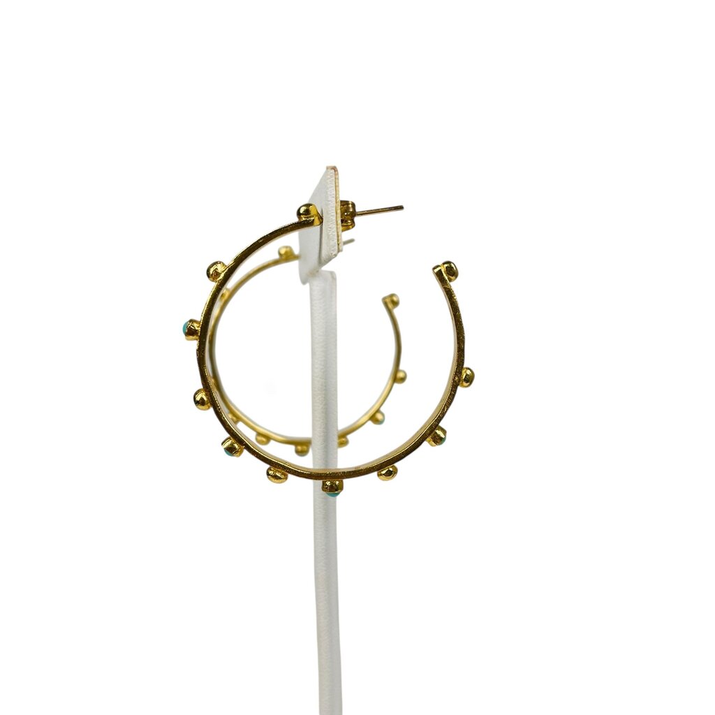 Gold Hoops W/Turq Dots