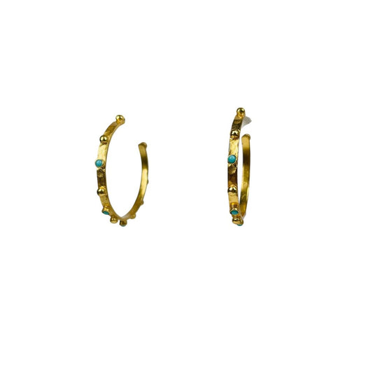 Gold Hoops W/Turq Dots