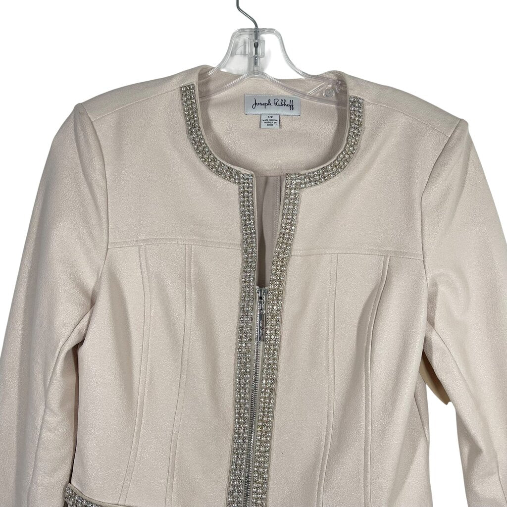 Rhinestone Trim Zip Front