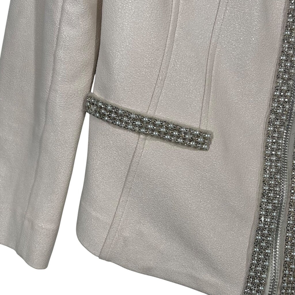 Rhinestone Trim Zip Front