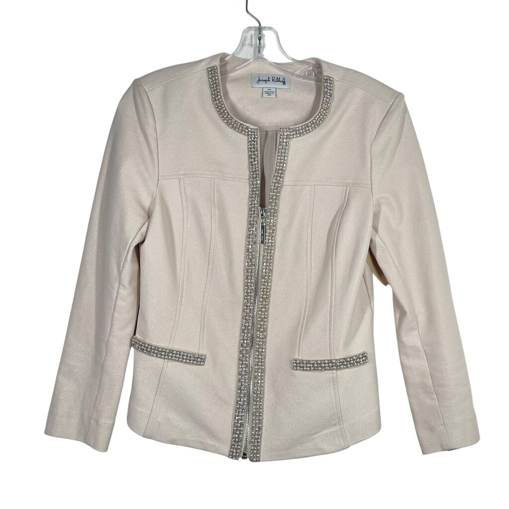 Rhinestone Trim Zip Front