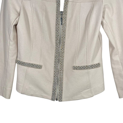 Rhinestone Trim Zip Front