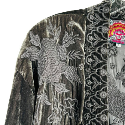 Velvet Embroidered Open Cardigan