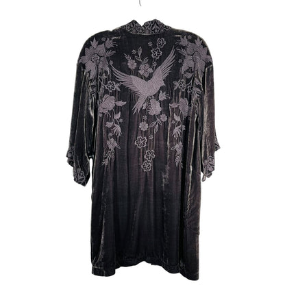 Velvet Embroidered Open Cardigan