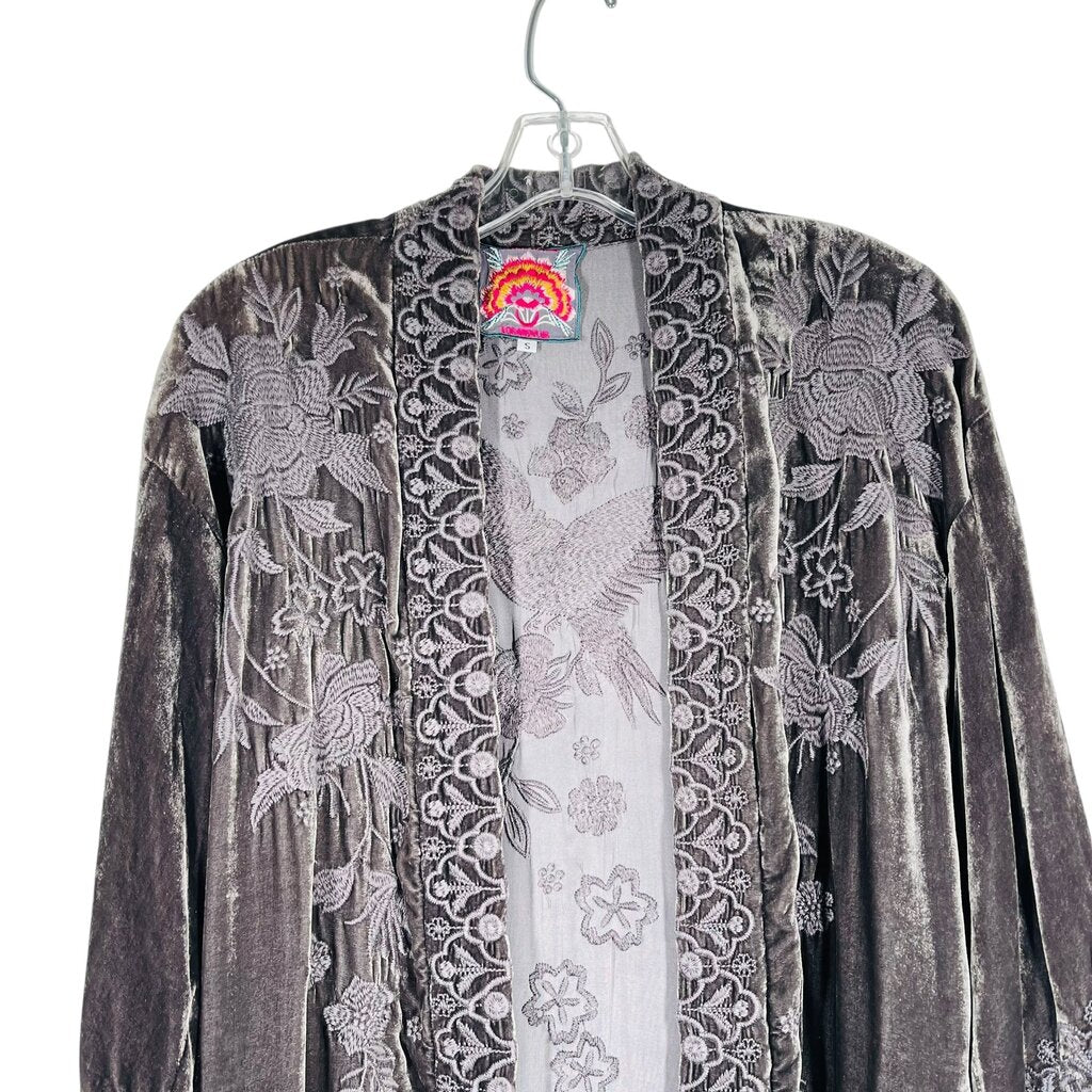 Velvet Embroidered Open Cardigan