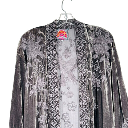 Velvet Embroidered Open Cardigan