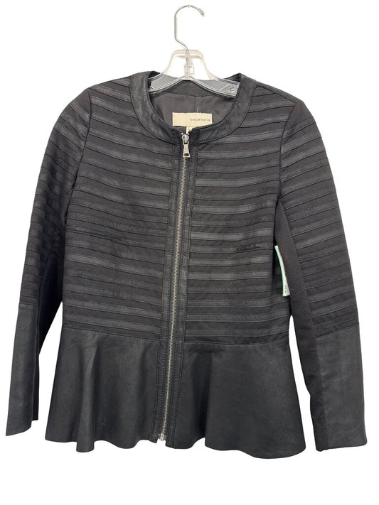 Knit/Leather Zip Front