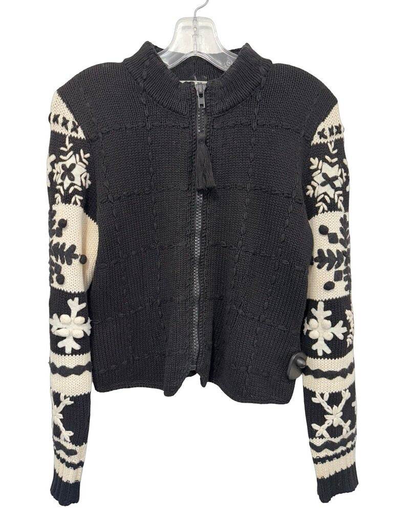 Knit Zip Front Embro Slv