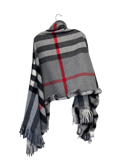 Fox Trim Plaid Cashmere Shawl
