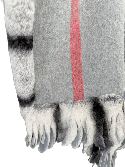 Fox Trim Plaid Cashmere Shawl