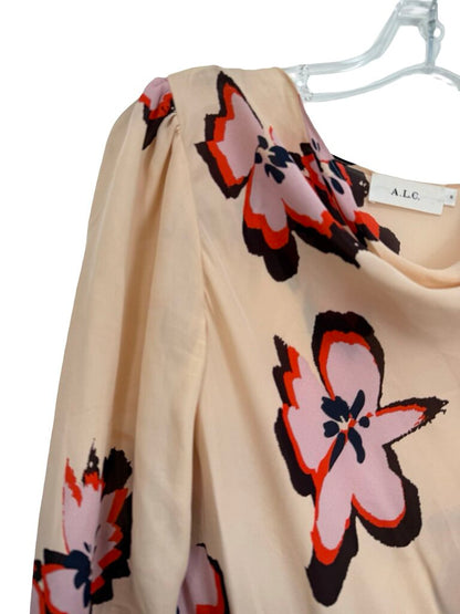 Floral Drape Nk Ruched Slv