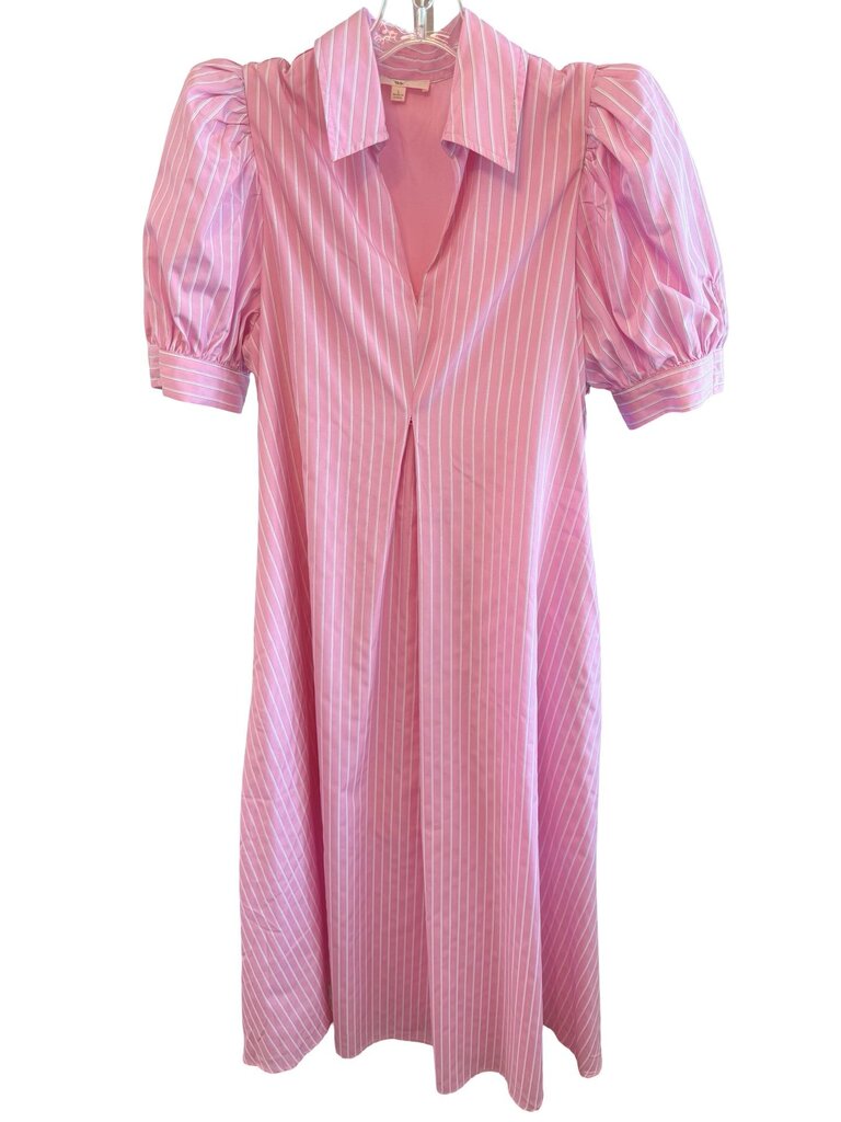 Stripe Puff Slv VNk Midi