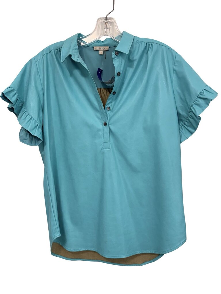 Faux Leather Polo W/Ruffles