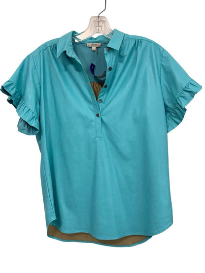 Faux Leather Polo W/Ruffles