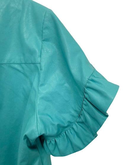 Faux Leather Polo W/Ruffles