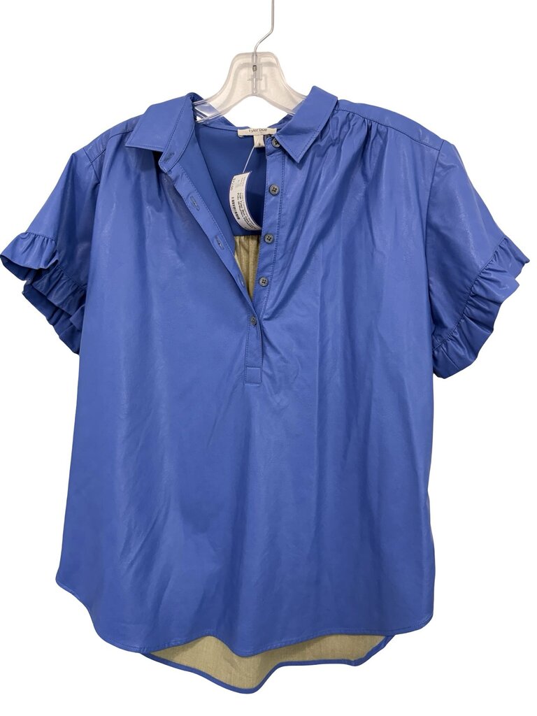 Faux Leather Polo W/Ruffles