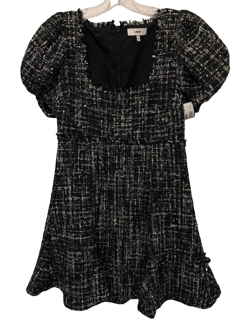 Metallic Tweed Sq Nk W/Flounce
